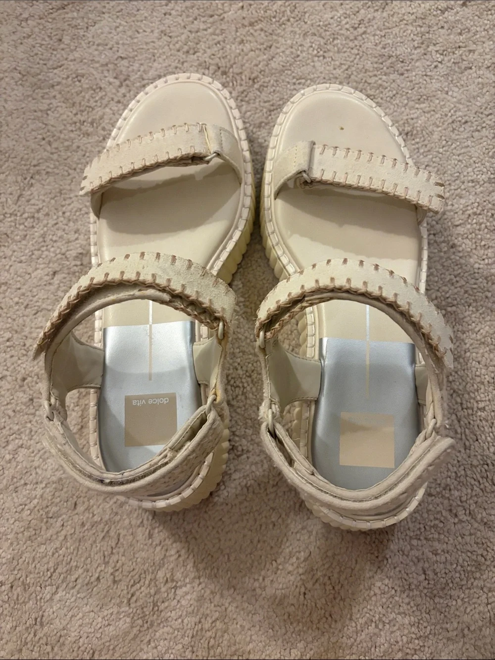 Kids Cream Platform Sandals with Velcro Straps
